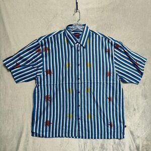 Conic‎ Shirt Mens 2XL Blue Stripe Star Print Short Sleeve Button Up Lightweight